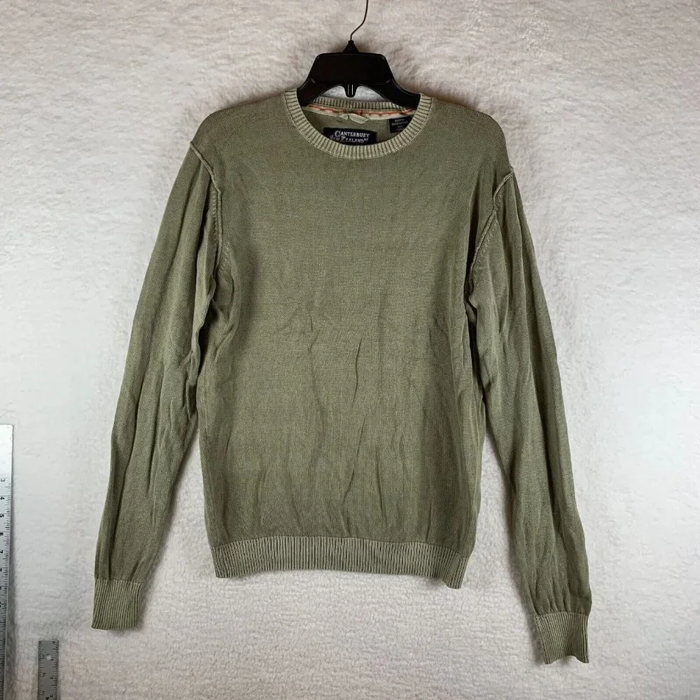Canterbury Sweater Women Size Medium Olive Green Knit Crew Neck 100% Cotton 6567